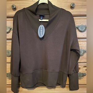 Scoop Scuba Knit V-Neck Sweatshirt In Chocolate Brown NWT